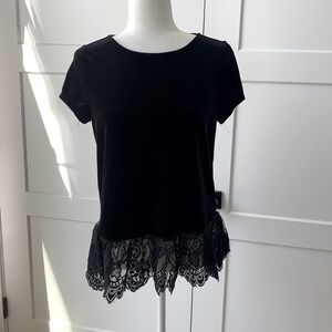 Velvet top with lace detail, NWOT